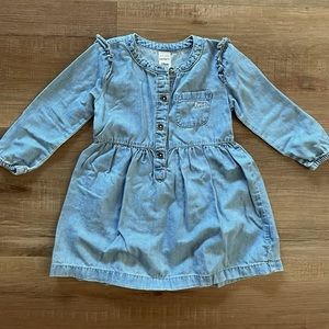 Chambray dress with ruffle & embroidered detail